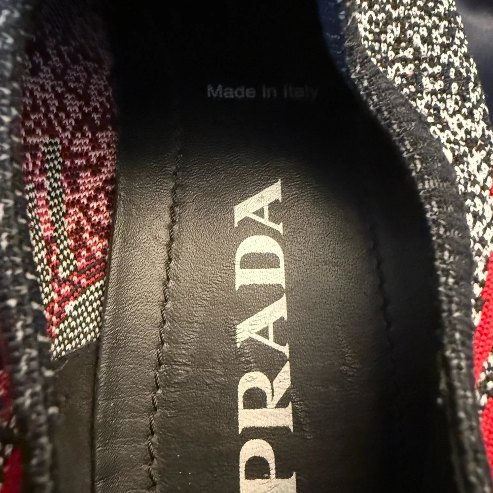 Prada Women’s Calzature Donna Knit Slip-On Sneakers — Black & Red 39 - Picture 9 of 15